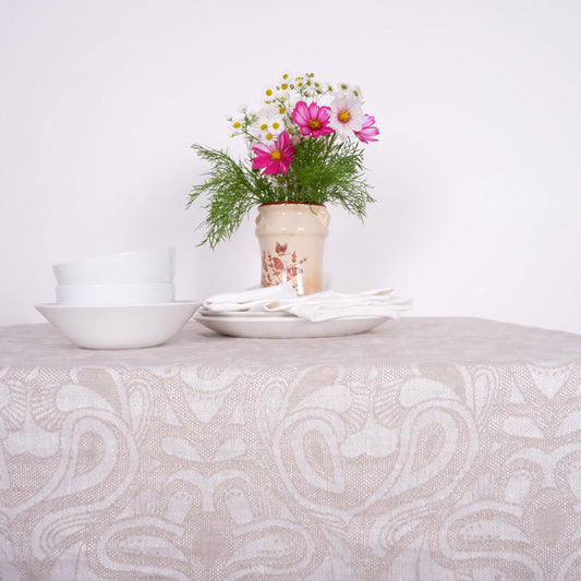 Wide linen tablecloth - natural jacquard