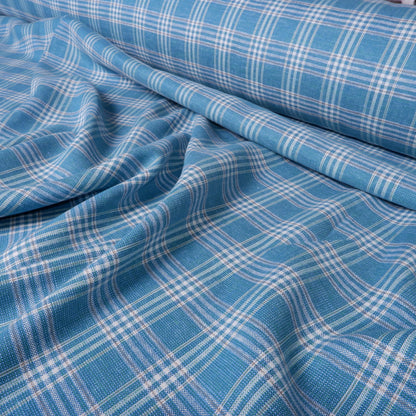 Linen fabric - Auquamarine checks - T020H