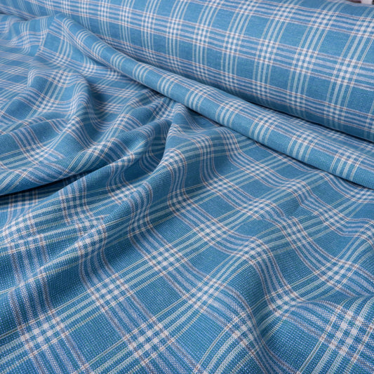 Linen fabric - Auquamarine checks - T020H