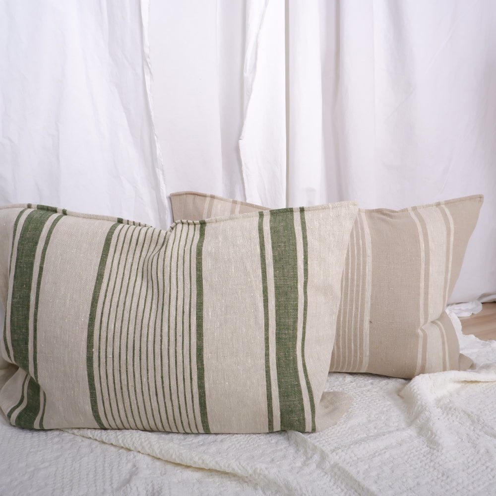 Green Striped  - Village - linen pillowcase