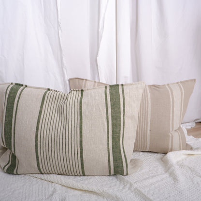 Green Striped  - Village - linen pillowcase