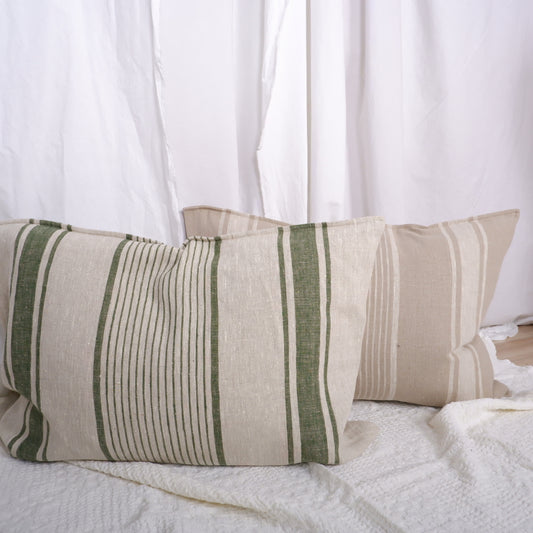 Green Striped  - Village - linen pillowcase