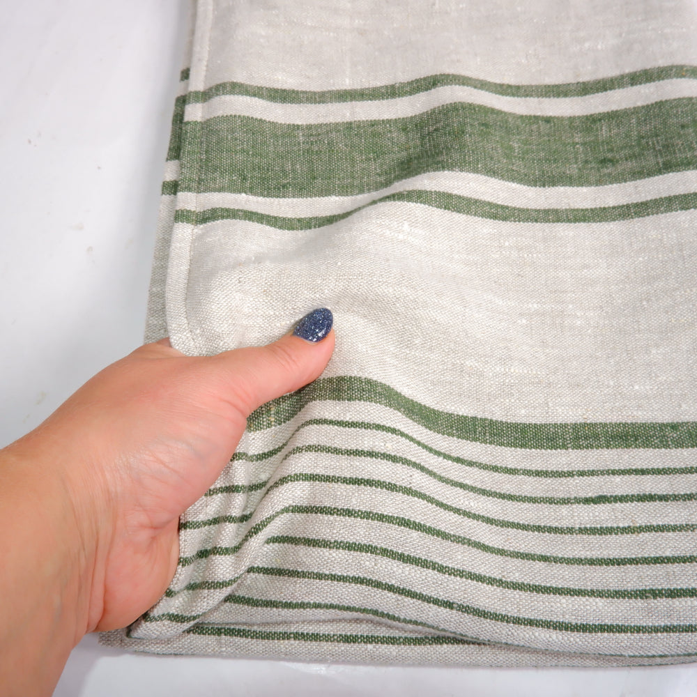 Green Striped  - Village - linen pillowcase