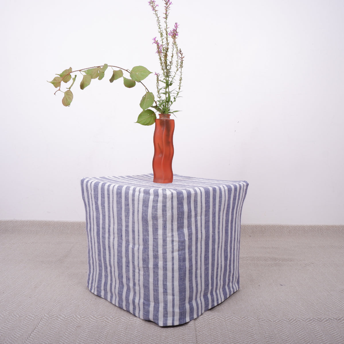 Linen ottoman slipcover - Nautical stripes