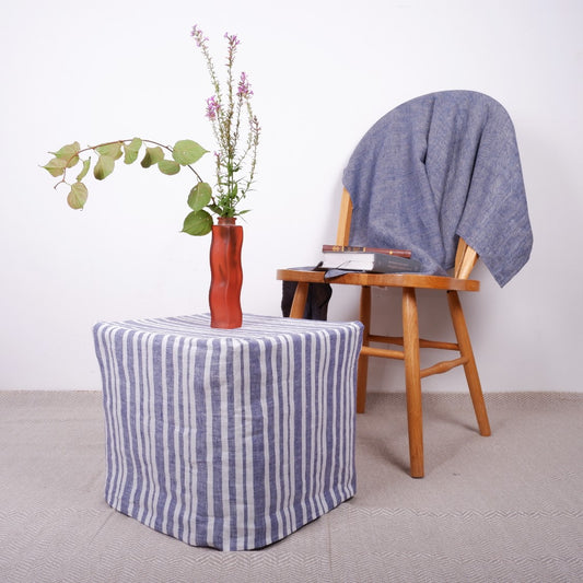 Linen ottoman slipcover - Nautical stripes
