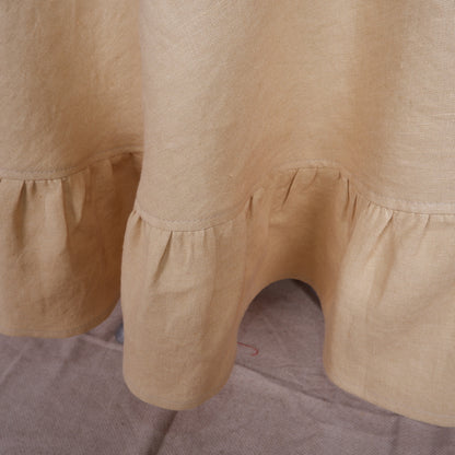 Round linen  tablecloth - with ruffles