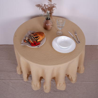 Round linen  tablecloth - with ruffles