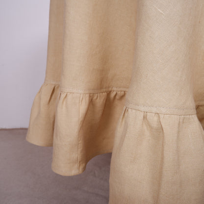 Round linen  tablecloth - with ruffles