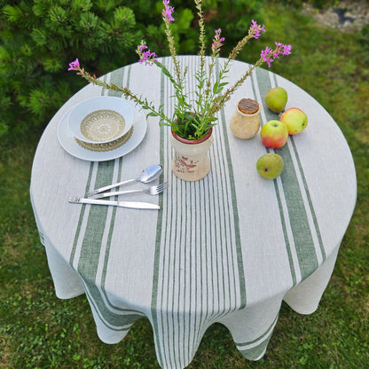 Round linen tablecloth - Village green