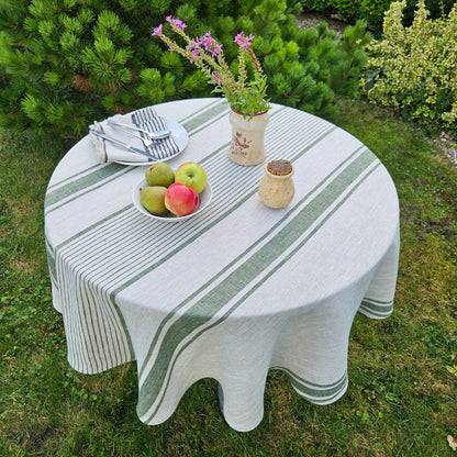 Round linen tablecloth - Village green