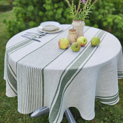 Round linen tablecloth - Village green