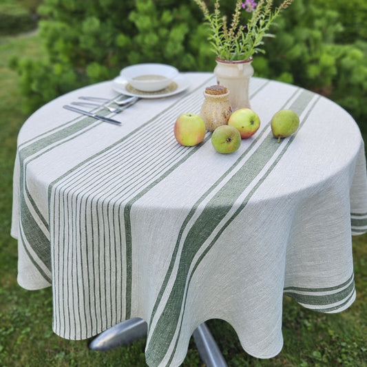 Round linen tablecloth - Village green