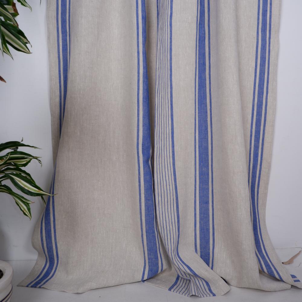 Village Blue - Linen curtains - with rod pocket