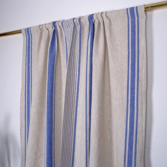 Village Blue - Linen curtains - with rod pocket