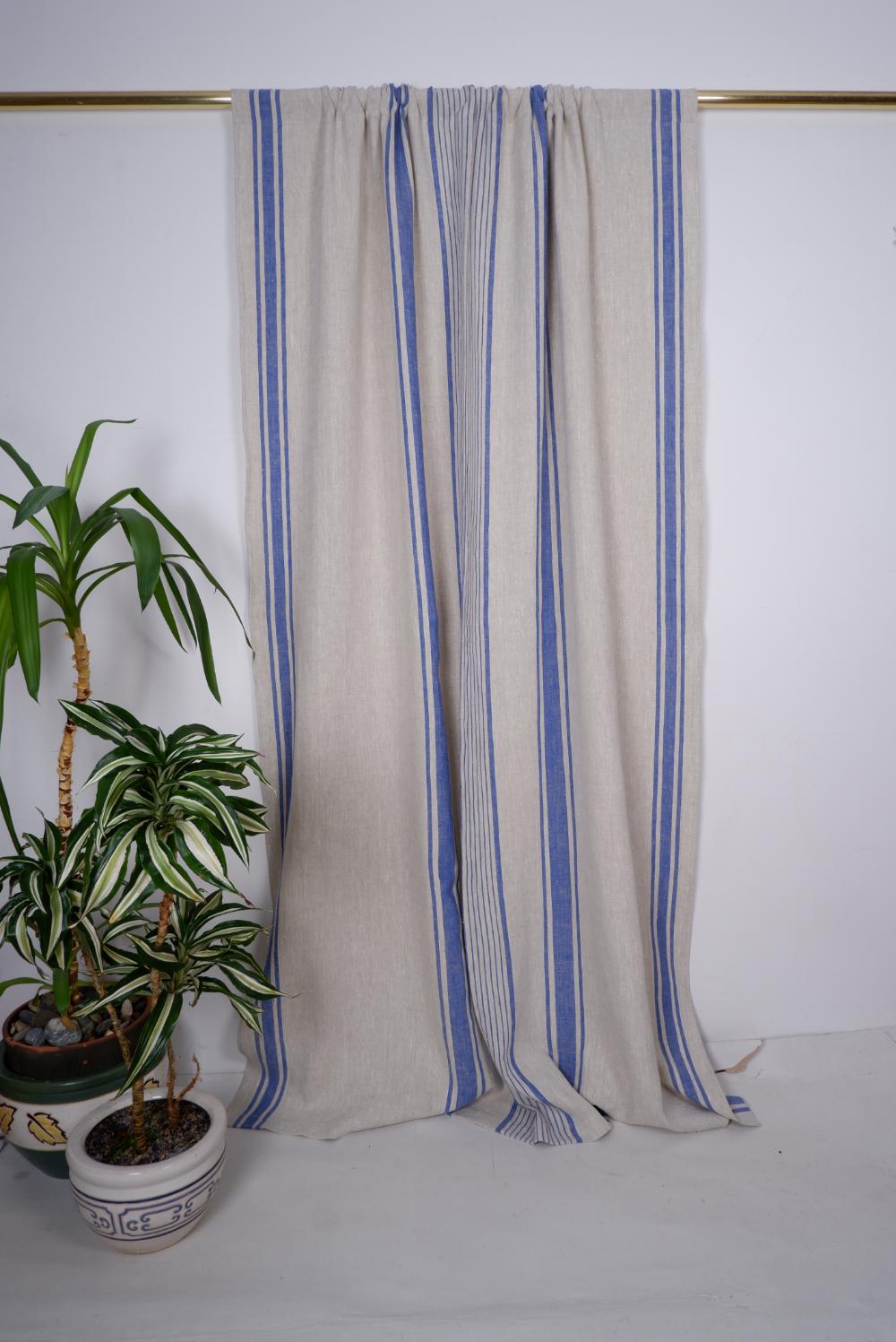 Village Blue - Linen curtains - with rod pocket