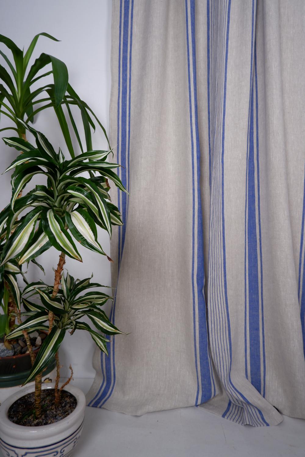 Village Blue - Linen curtains - with rod pocket