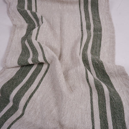 Green stripes in linen fabric - sack weave - Grainsack - 042A