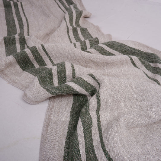 Green stripes in linen fabric - sack weave - Grainsack - 042A