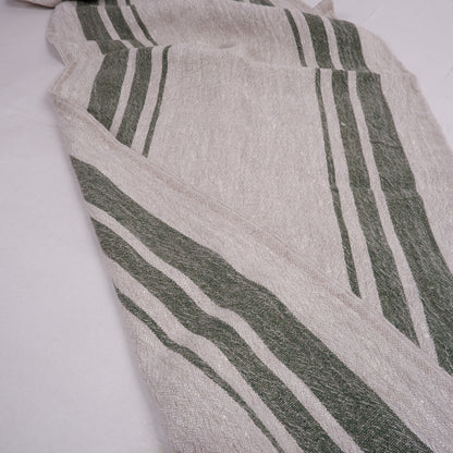 Green stripes in linen fabric - sack weave - Grainsack - 042A