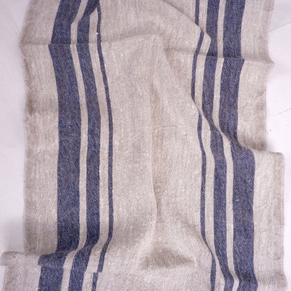 Navy stripes in linen fabric - sack weave - Grainsack - 048A