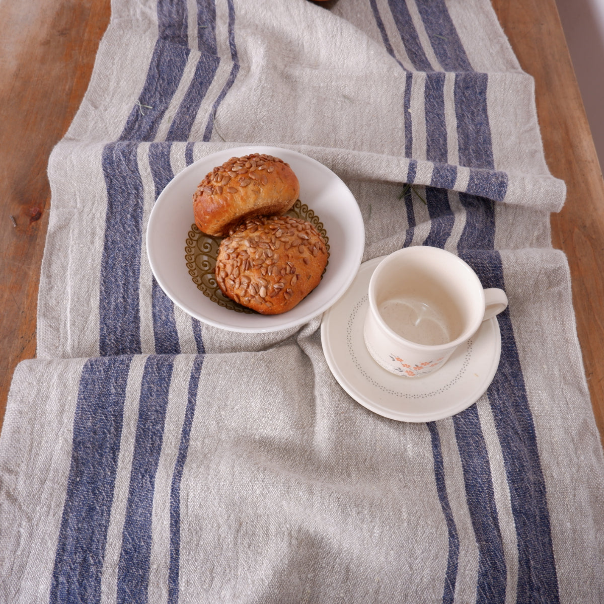 Navy stripes  - linen table runner - Grainsack