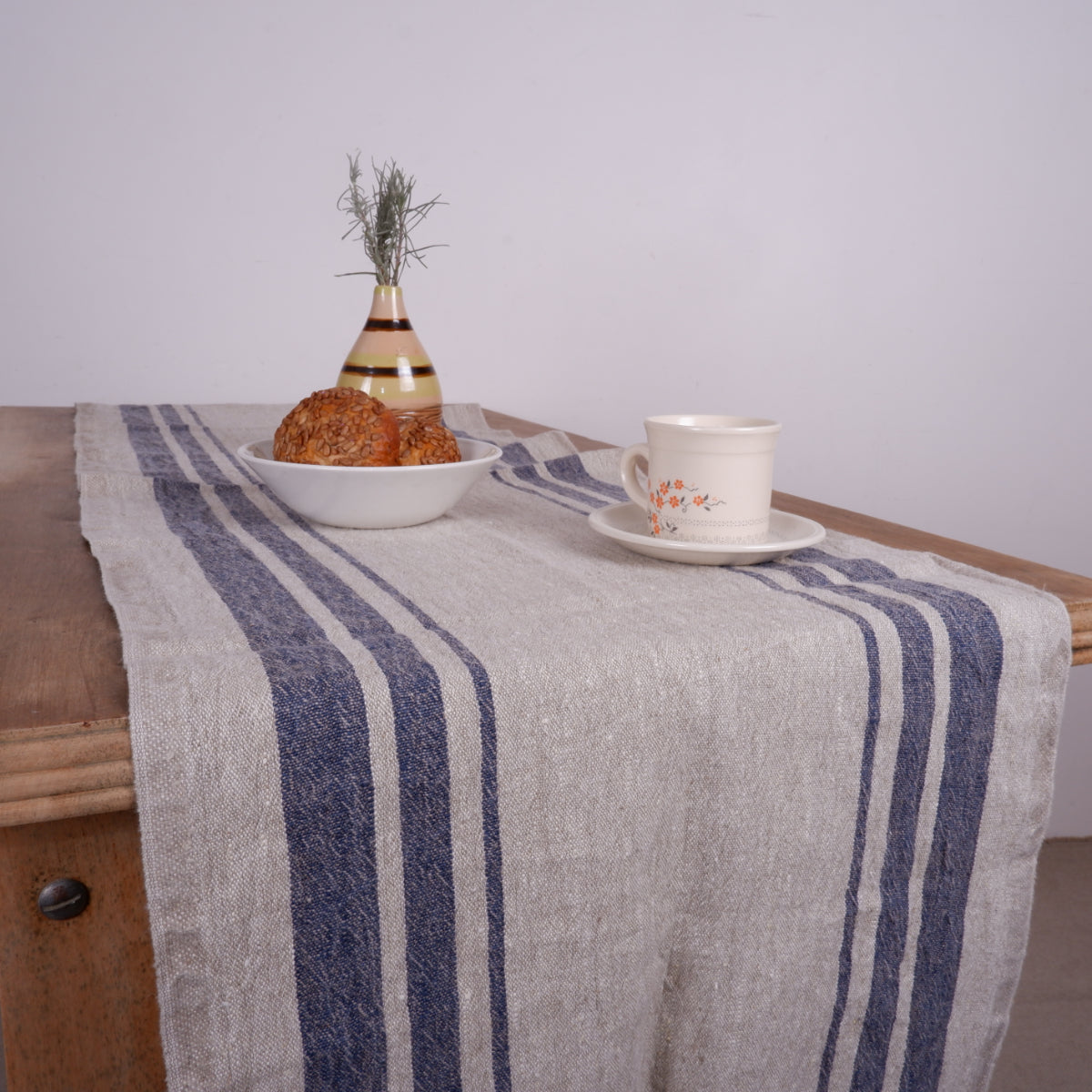 Navy stripes  - linen table runner - Grainsack