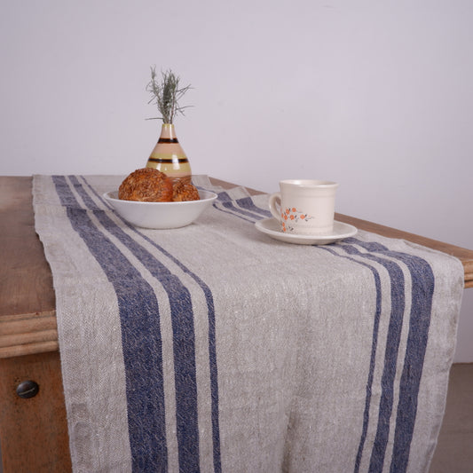 Navy stripes  - linen table runner - Grainsack