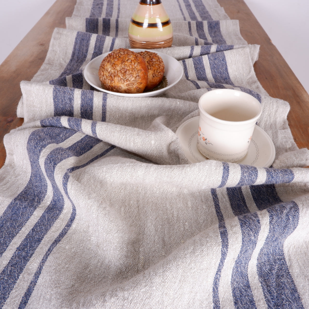 Navy stripes  - linen table runner - Grainsack