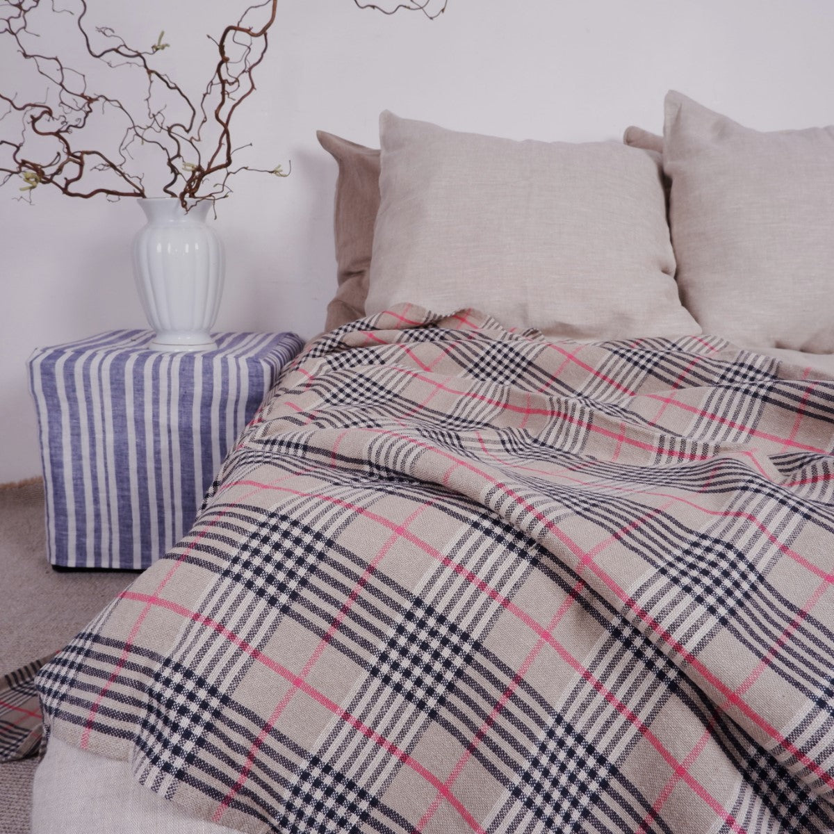 Brown checks linen blanket