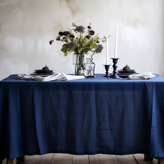 Navy blue linen tablecloth