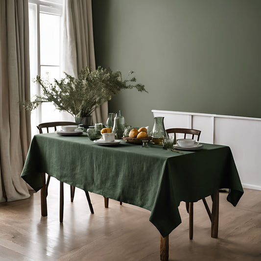 Dark green linen tablecloth