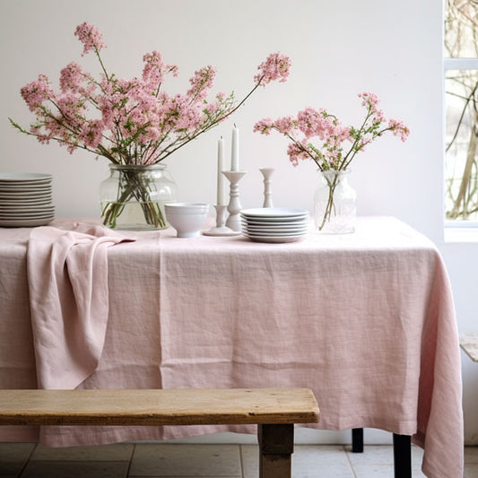 Pale pink linen tablecloth