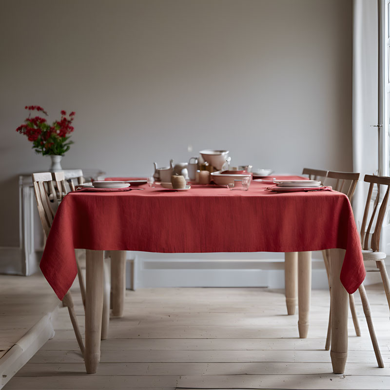 Brick red linen tablecloth