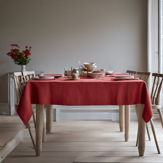 Brick red linen tablecloth