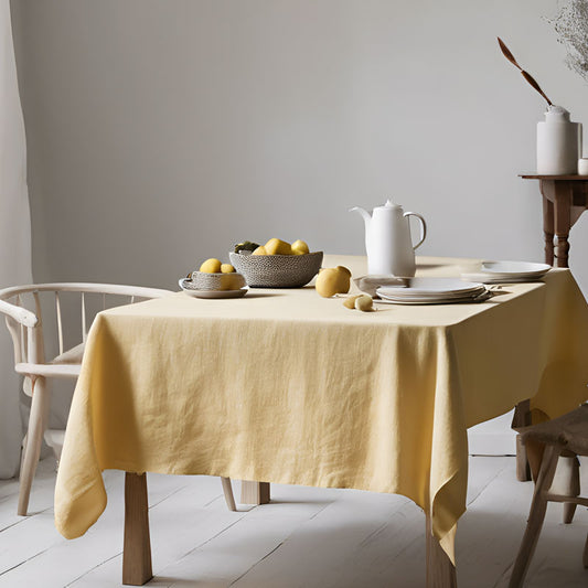 Pale yellow linen tablecloth