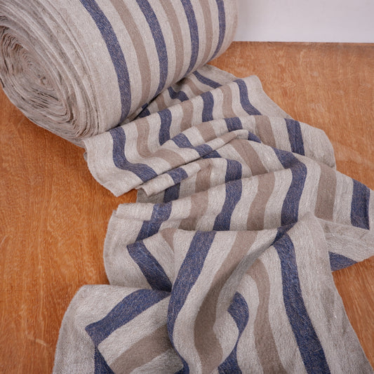 Brown and Navy Stripes - sack weave - linen fabric - French stripes - 051A