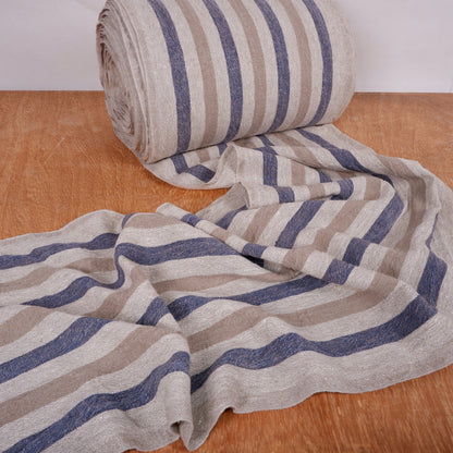 Brown and Navy Stripes - sack weave - linen fabric - French stripes - 051A