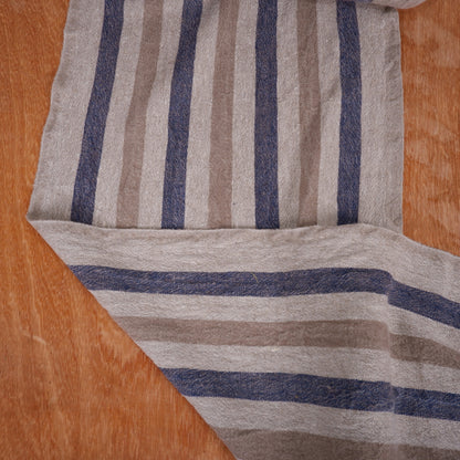Brown and Navy Stripes - sack weave - linen fabric - French stripes - 051A