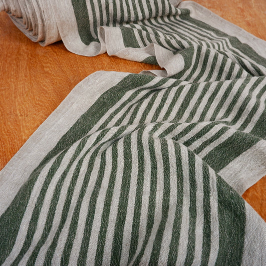 Green Stripes - sack weave - linen fabric - Provence - 050A