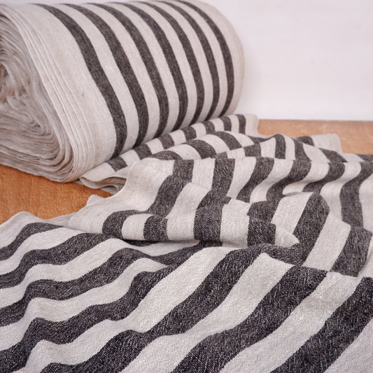 Black stripes - sack weave - linen fabric - French stripes - 053A