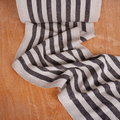 Black stripes - sack weave - linen fabric - French stripes - 053A