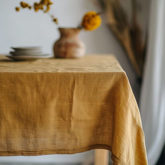 Mustard yellow linen tablecloth