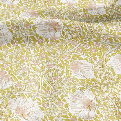 100% LINEN fabric - William Morris Pimpernel yellow pink - British Victorian Art Craft flax - sewing home decor or clothing 3837
