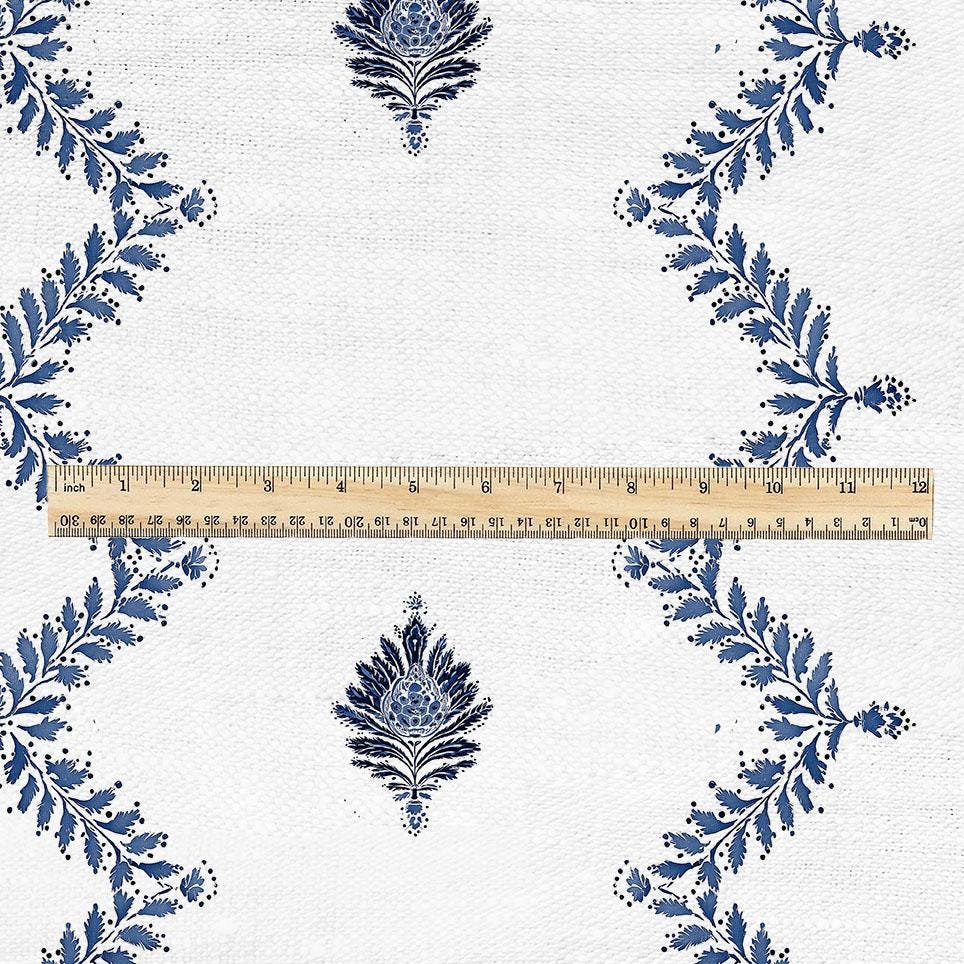 100% linen fabric floral botanical zigzag stripe print - Vintage modern floral botanical pattern 3428