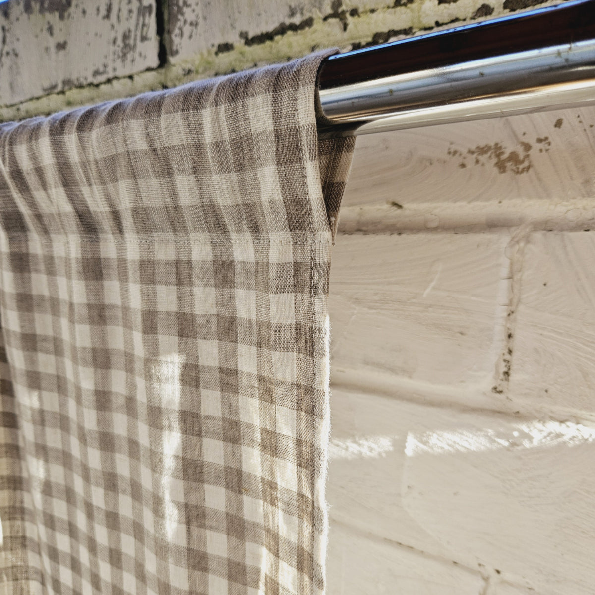 Checkered linen curtains - with rod pocket
