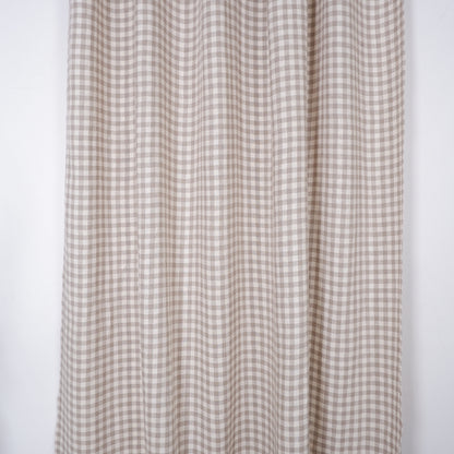 Checkered linen curtains - with tie top