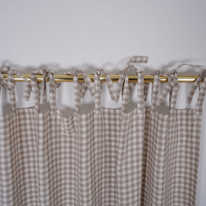 Checkered linen curtains - with tie top