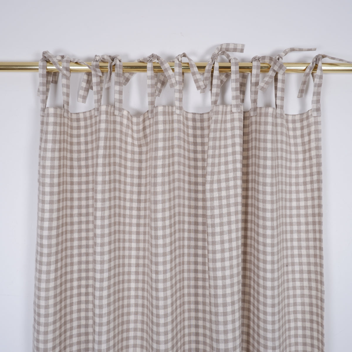 Checkered linen curtains - with tie top