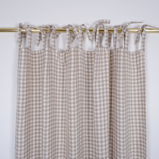 Checkered linen curtains - with tie top