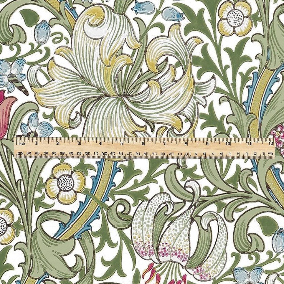 100% LINEN fabric - William Morris Golden lily green - British Victorian flax - sewing upholstery home decor or clothing 3809